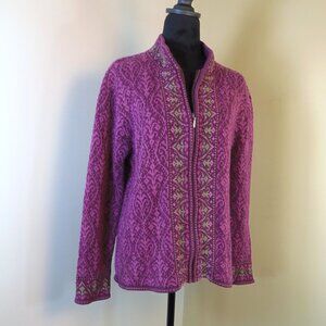 Nomadic Traders Women's SZ 14 Full Zip Plum Nordic Lagen Fair Isle Cardigan